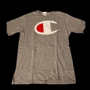 Gray champion shirt with champion logo